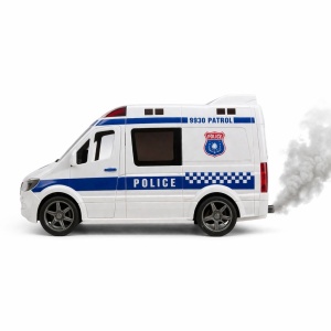 Masina politie cu sunet lumini si efect fum, model duba, 21.5 cm
