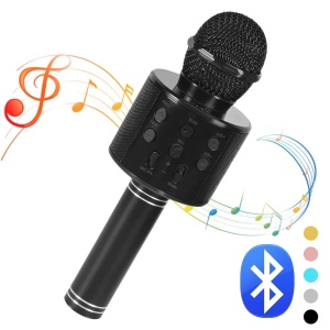 Microfon karaoke wireless cu boxa Bluetooth, efecte vocale si lumini LED, negru