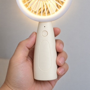 Mini ventilator portabil de mână, bej, cu lumină LED și 3 trepte de viteză - Img 5