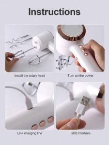 Mixer electric portabil 2 in 1 cu accesorii, reincarcabil USB, galben - Img 2