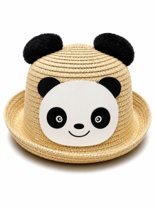 Palarie de Vara Bej cu Panda pentru Copii, Protectie UV si Design Adorabil