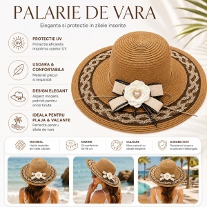 Palarie de Vara Maro pentru Femei, cu Bor Lat, Floare Eleganta si Protectie UV - Img 2