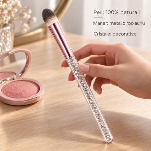 Pensulă pentru fard de pleoape IDei, peri naturali, mâner metalic și transparent, cu cristale - Img 3