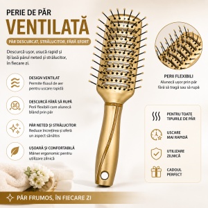 Perie de Păr Ventilată , aurie – Descurcare Ușoară și Uscare Rapidă - Img 2