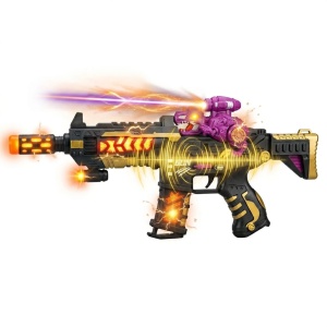 Pistol de jucărie cu sunete și lumini, din plastic, model JQ515 Auriu - Img 2