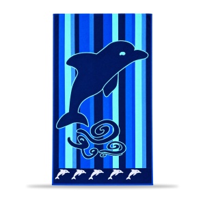 Prosop de Plajă cu Delfin, Design Albastru cu Dungi – pentru Plajă și Piscină