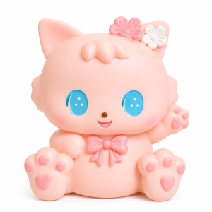 Pușculiță pisică roz 18 cm – cutie economii cu capac inferior