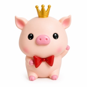 Pușculiță purceluș roz 22 cm cu fundă roșie – cutie economii cu capac inferior