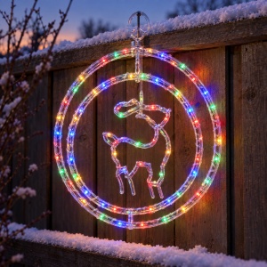 Ren luminos decoratiune Craciun, LED multicolor, cerc dublu, exterior, 34x33cm - Img 4