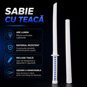 Sabie cu teacă și lumini LED, cu detalii albastre, 67 cm – sabie de jucărie din plastic - Img 2