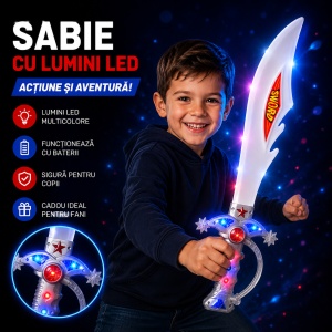Sabie de jucărie cu lumini LED, 55 cm – sabie din plastic pentru copii, efecte luminoase - Img 2