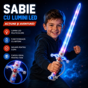 Sabie de jucărie cu lumini LED, 70 cm – sabie din plastic pentru copii, efecte luminoase - Img 2