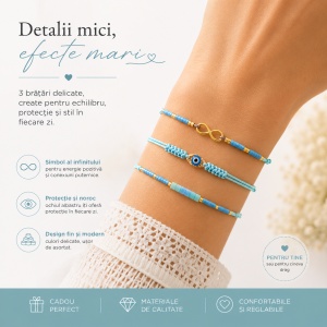 Set 12 Brățări Trio Handmade cu Ochi Protector și Infinit – 16 cm, Reglabile, Culori Diferite - Img 3