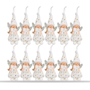 Set 12 bucăți ornamente brad îngerași din pluș cu aripi argintii sclipitoare, 20×8 cm - Img 2