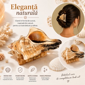 Set 12 Clești de Păr Model Scoică 7 cm – Clame de Păr Elegante cu Design Oceanic - Img 2