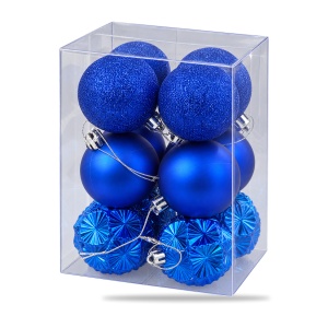 Set 12 Globuri de Crăciun, Albastru Regal, 3 Modele Asortate, cu Agățători - Img 2
