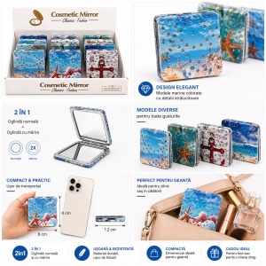 Set 12 oglinzi cosmetice buzunar 2 in 1 cu peisaj marin, compacte - Img 2