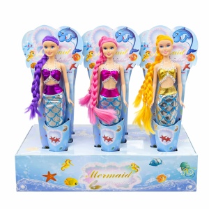 Set 12 papusi sirena 34 cm, papusi copii Mermaid cu par lung colorat