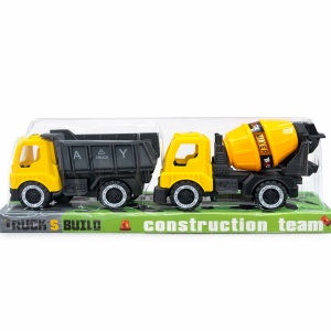 Set 2 camioane constructii copii, basculanta si betoniera, 33x12 cm