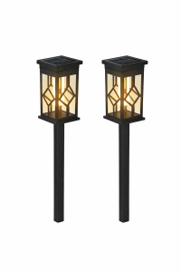 Set 2 Lampi Solare Gradina LED Lumina Calda cu Tarus, Rezistente la Apa, Exterior