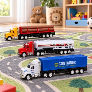 Set 3 buc camioane de jucărie, transport lemne, cisternă și container, 24 × 22,5 cm - Img 6