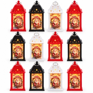 Set de 12 Felinare decorative de Crăciun cu LED, buton ON/OFF, plastic, 15x6.5 cm - Img 3