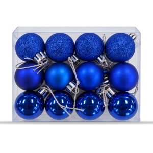 Set de 12 globulete de Crăciun, albastre, modele asortate in set, din plastic, 3 cm - Img 2