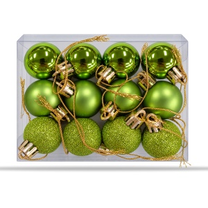 Set de 12 globulețe de Crăciun, verzi, din plastic, modele asortate in set, 3 cm - Img 2