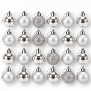Set de 24 globuri de brad, Argintii , din plastic, modele diverse, 20 × 7,5 cm - Img 7