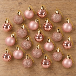 Set de 24 globuri de brad, rose-gold, din plastic, modele diverse, 20 × 7,5 cm - Img 7