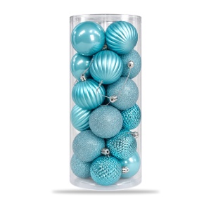Set de 24 globuri pentru brad, din plastic, albastru deschis, modele diverse, 40 × 17 cm - Img 2