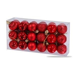 Set de 36 globulețe de brad roșii, modele diverse, din plastic, cu agățătoare aurie, 29 × 15 cm - Img 3