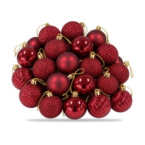 Set de 36 globulete de Crăciun, bordo, din plastic, modele combinate in set, 30x15 cm - Img 3