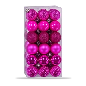 Set de 36 globulete de Crăciun, roz fucsia, modele combinate in set, din plastic, 30x15 cm - Img 3