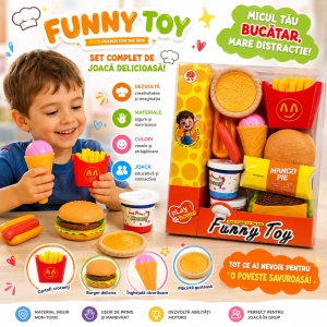 Set de Joacă cu Mâncare din Plastic – Fast Food, Înghețată și Accesorii pentru Copii
