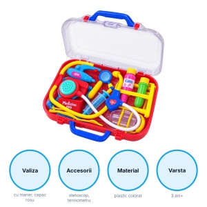 Set doctor pentru copii cu accesorii, valiza plastic transparenta, 3 ani+ - Img 3