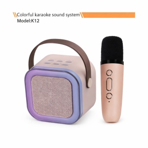 Set karaoke portabil cu microfon wireless si boxa Bluetooth, model K12, bej