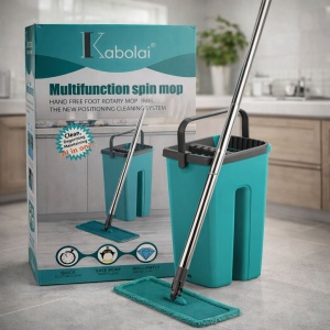 Set mop plat cu galeata si sistem stoarcere, curatare pardoseli - Img 2
