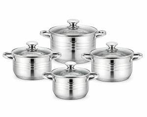 Set oale inox 8 piese HausRoland cu capac sticla, 1.9L–6.1L
