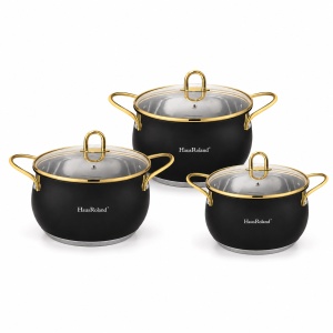 Set oale inox HausRoland 6 piese negre cu auriu, capace sticla, 2.6L–6.1L - Img 2