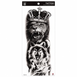 Tatuaj Temporar Semipermanent Leu și Lupi Realistici 45 cm – Rezistent la Apă