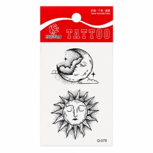 Tatuaj Temporar Semipermanent Soare și Lună 10 cm – Design Mistic Alb-Negru