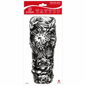 Tatuaj Temporar Semipermanent Trandafiri, Ceas Vintage și Porumbei – 45 cm
