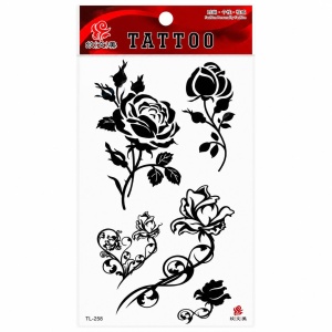 Tatuaj Temporar Semipermanent Trandafiri Negri Stil Floral – 18 cm, Rezistent la Apă