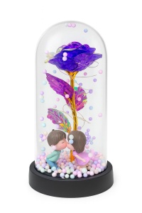 Trandafir Etern Violet in Cupola Plastic 20 cm Lumini LED , Figurine Indragostiti Baterii Incluse Cutie Cadou
