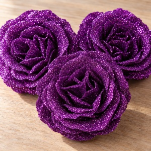 Trandafiri artificiali cu sclipici, set 30 de bucăți, mov închis, plastic, 8cm - Img 2