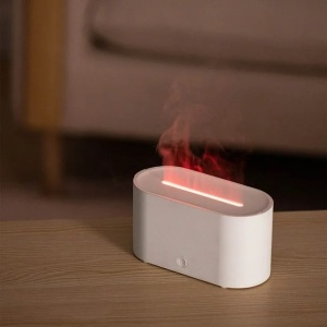 Umidificator aer cu efect flacara LED, difuzor aromaterapie USB, silentios, alb