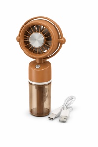 Ventilator portabil cu pulverizare apa, mini spray fan USB, 3 viteze, maro deschis