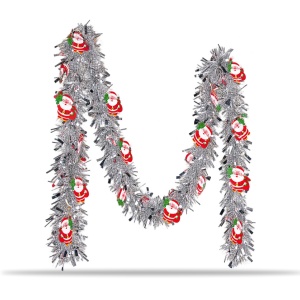 Beteală de Crăciun cu Moș Crăciun, argintie, 200 cm x 9 cm, plastic - Img 2