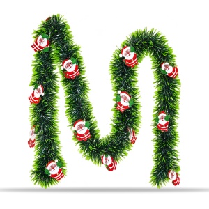 Beteală de Crăciun cu ornamente Moș Crăciun, verde cu vârfuri deschise, 200 × 9 cm, plastic - Img 2